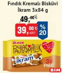 ÜLKER İKRAM FINDIK KREMALI BİSKÜVİ 3X84 G